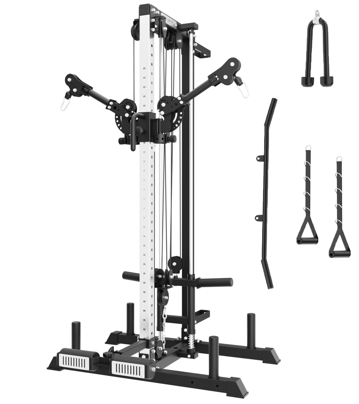 Eonfit E1 2.0 Wall Mounted & Free Standing Cable Machine for Home Gym, LAT Pulldown, Functional Trainer, Cable Crossover Machine Workout Station Pulley System Cable Tower with Leg Holder, Foot Board