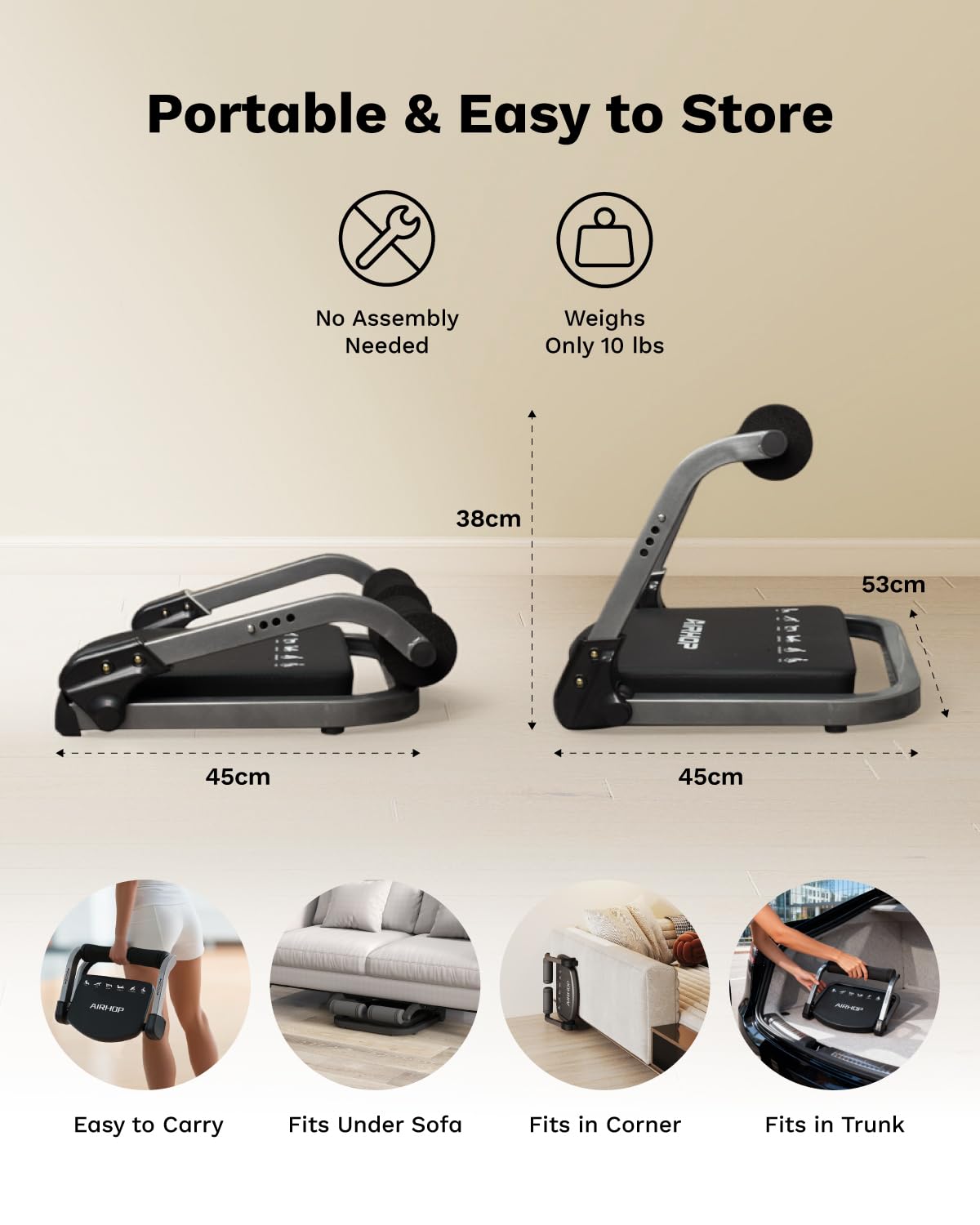 AIRHOP Ab Machine for Stomach Workout, Abs Workout Equipment for Sit Up Exercise, 4-Speed Adjustable Ab Trainer Machine with Automatic Rebound, Home Gym Abdominal Exercise Equipment for All Ages