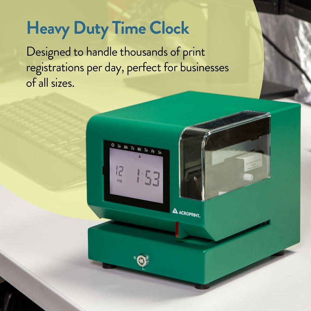 Acroprint M150MC4 Heavy-Duty Digital Time Recorder, Steel Construction, Backlit LCD