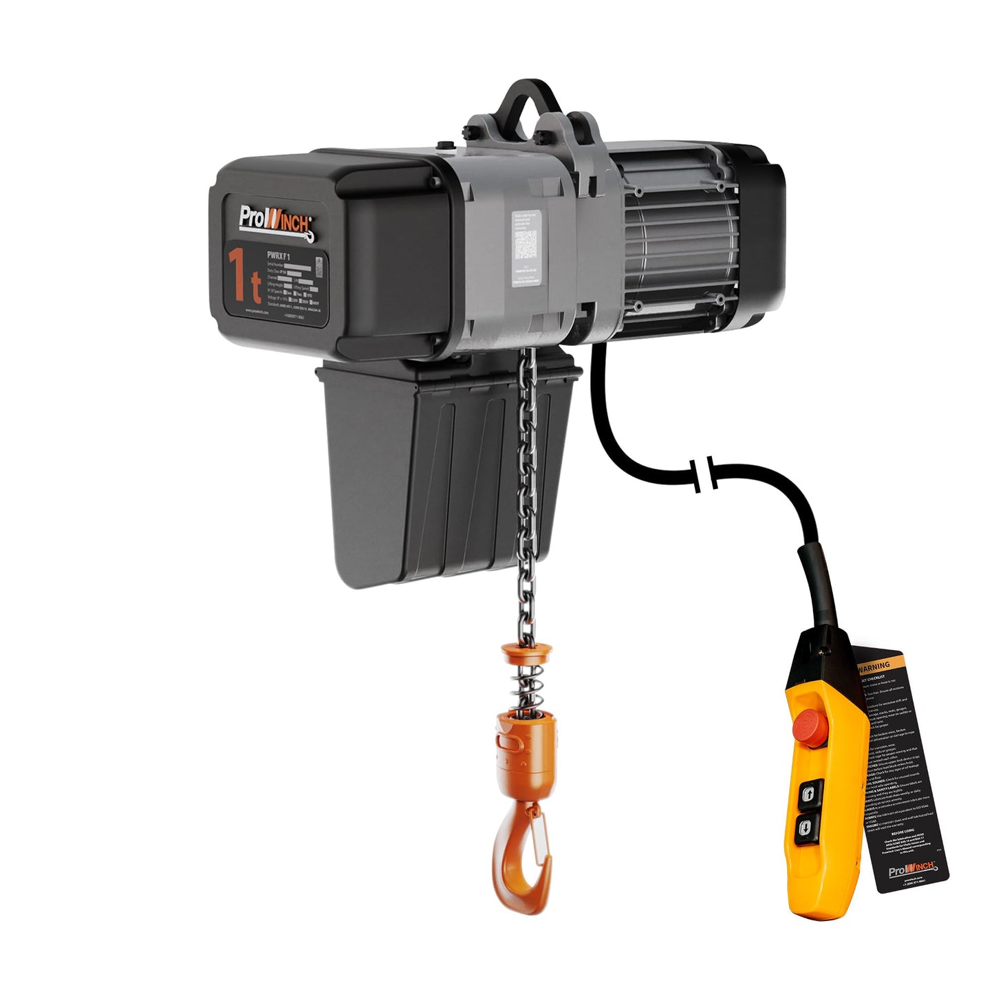 Prowinch 1 Ton Electric Chain Hoist – Single Speed, Heavy Duty H4, Dual Voltage 208/480V 3-Phase, 13 ft Lifting Height, G100 Nickel Chain, IP55 – ASME B30.16 Industrial Hoist