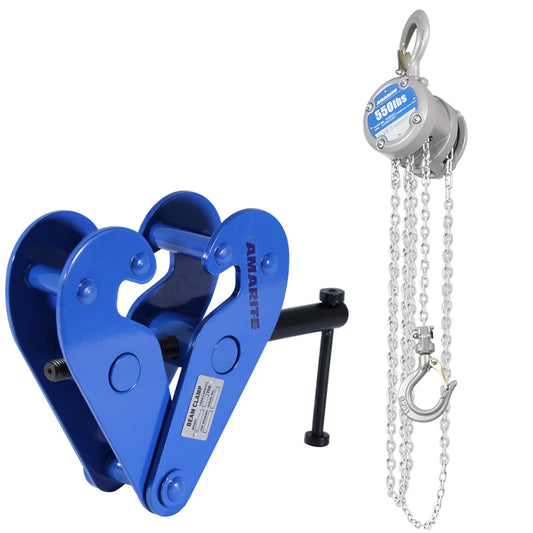 2 Pack AMARITE 1/4 Ton Compact Small Chain Hoist 550lbs Capacity Low-Profile Design with Dual Brakes & Vertical Beam Clamp 2200lbs (1 Ton) Working Load Limit