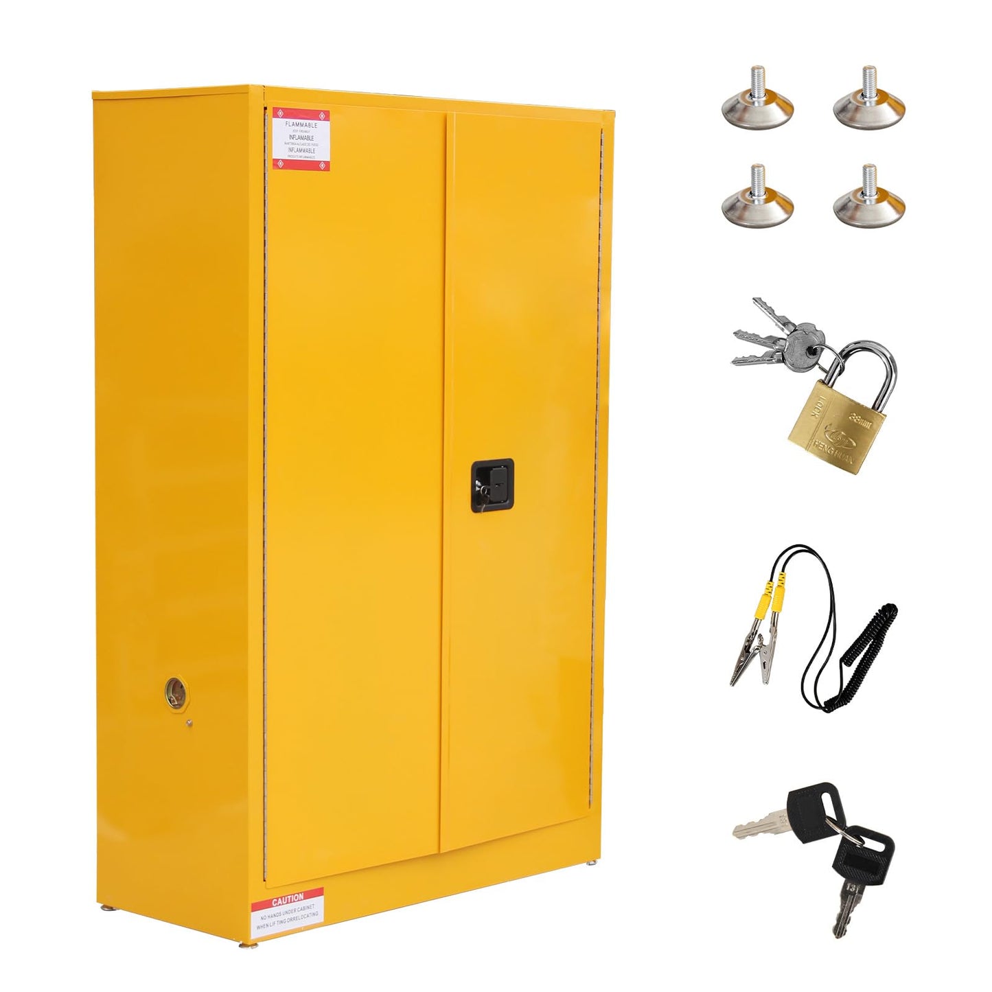 45 Gallon Flammable Safety Cabinet, Industrial Yellow Steel Storage for Flammable Liquids, Fireproof Double-Wall Design with 2 Adjustable Shelves, Manual Close Doors & Dual Vents, OSHA Compliant