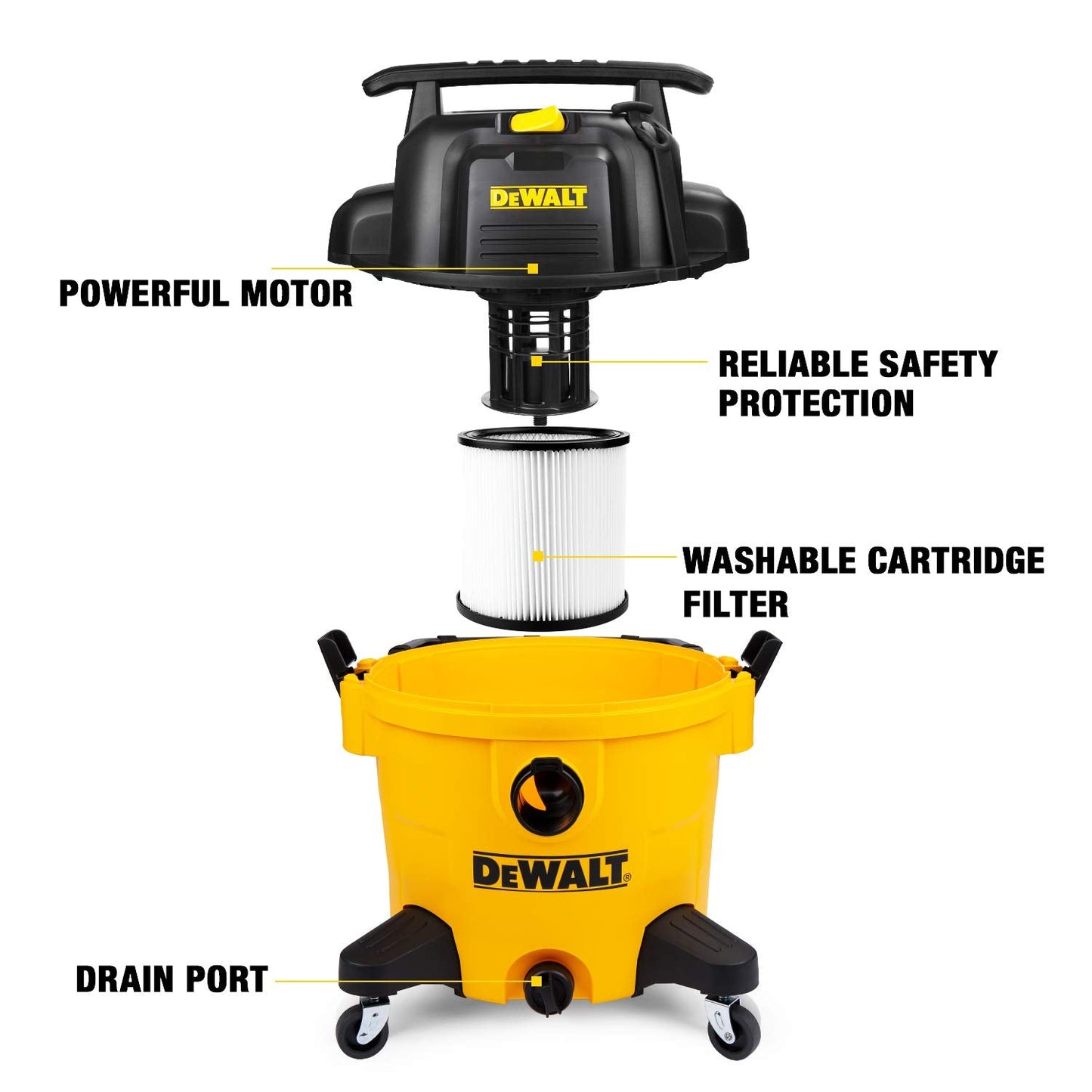 DEWALT 10 Gallon Poly Wet Dry Vacuum, 5.5 HP Shop Vacuum 120V 90 CFM for Jobsite, Work Shop, Comerical Area, Garage/Warehouse etc, 10 Ft Cord Model DXV10P