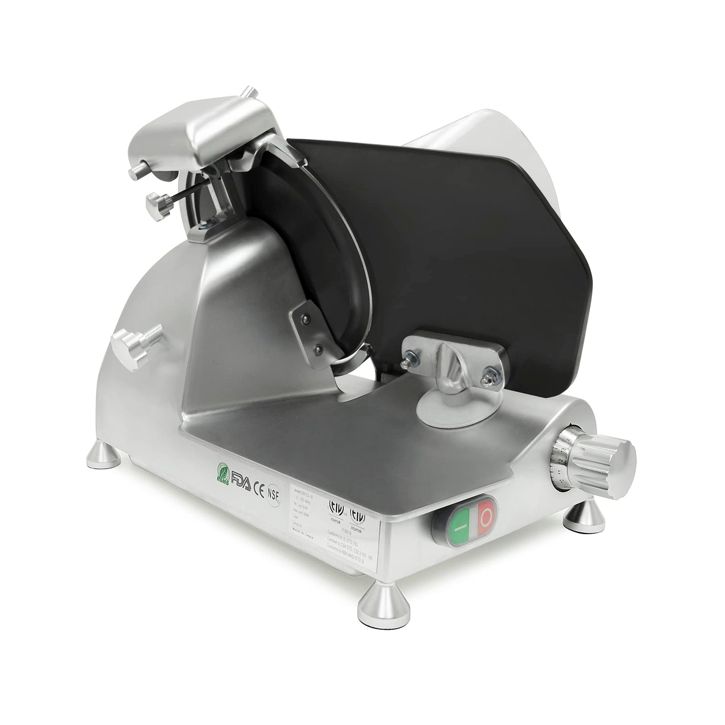 KWS MS-10ET All Metal 320W Electric Meat Slicer 10-Inch with Non-sticky Teflon Blade & Extended Back Space, Frozen Meat/Cheese/Food Slicer Low Noise Commercial and Home Use [ ETL, NSF Certified ]