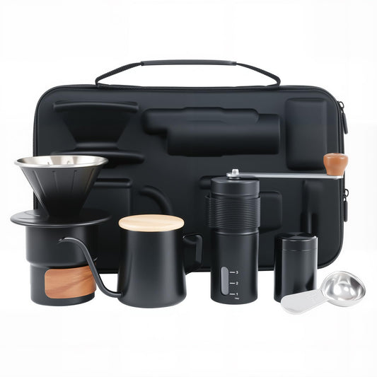 LKTKJDS Portable Pour Over Coffee Maker Travel Set with Manual Coffee Grinder, Gooseneck Kettle, Stainless Steel Filter and Insulated Mug, Camping Coffee Kit in Carrying Case for Outdoor & Home