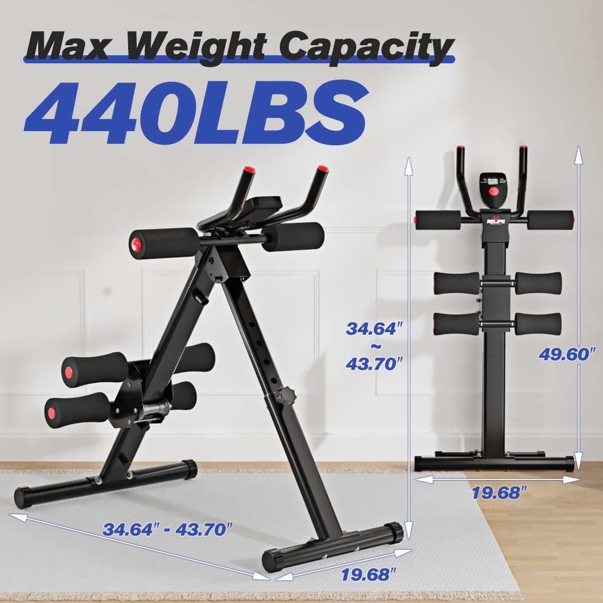 RELIFE REBUILD YOUR LIFE AB Workout Machine Adjustable Ab Trainer Machine Foldable Ab Cruncher Strength Training Equipment for Home Gym, Full Body Workout Equipment 440 LBS