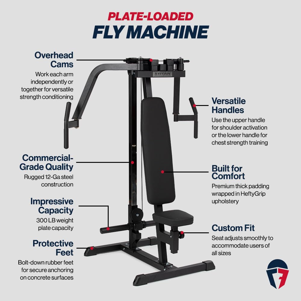 Titan Fitness Plate-Loaded PEC Fly and Reverse Delt Machine, Rated 300 LB, Upper Body Specialty Machine, Chest, Back, and Shoulder Training