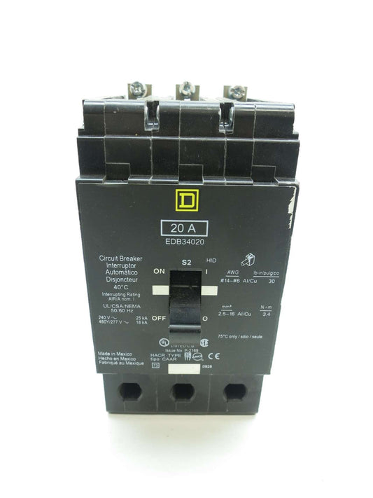 SQUARE D EDB34020 3P 20A AMP 480/277V-AC MOLDED CASE CIRCUIT BREAKER D513646