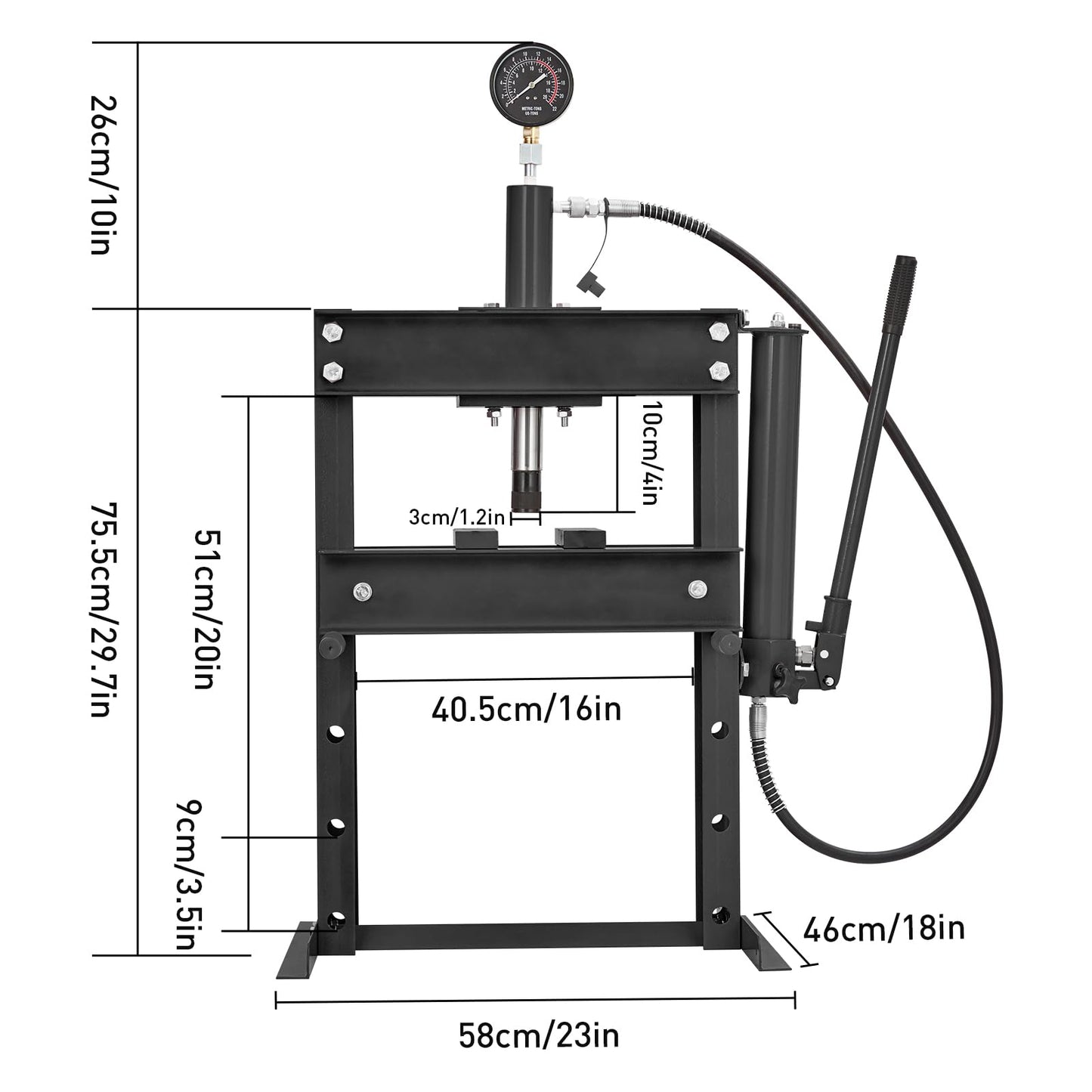 Garvee Hydraulic Press 10 Ton, Hydraulic Shop Press, H Frame Hydraulic Press with 2 Press Plates, Garage Floor Shop Press, Adjustable Work Table Height, Heavy Duty Press, Black