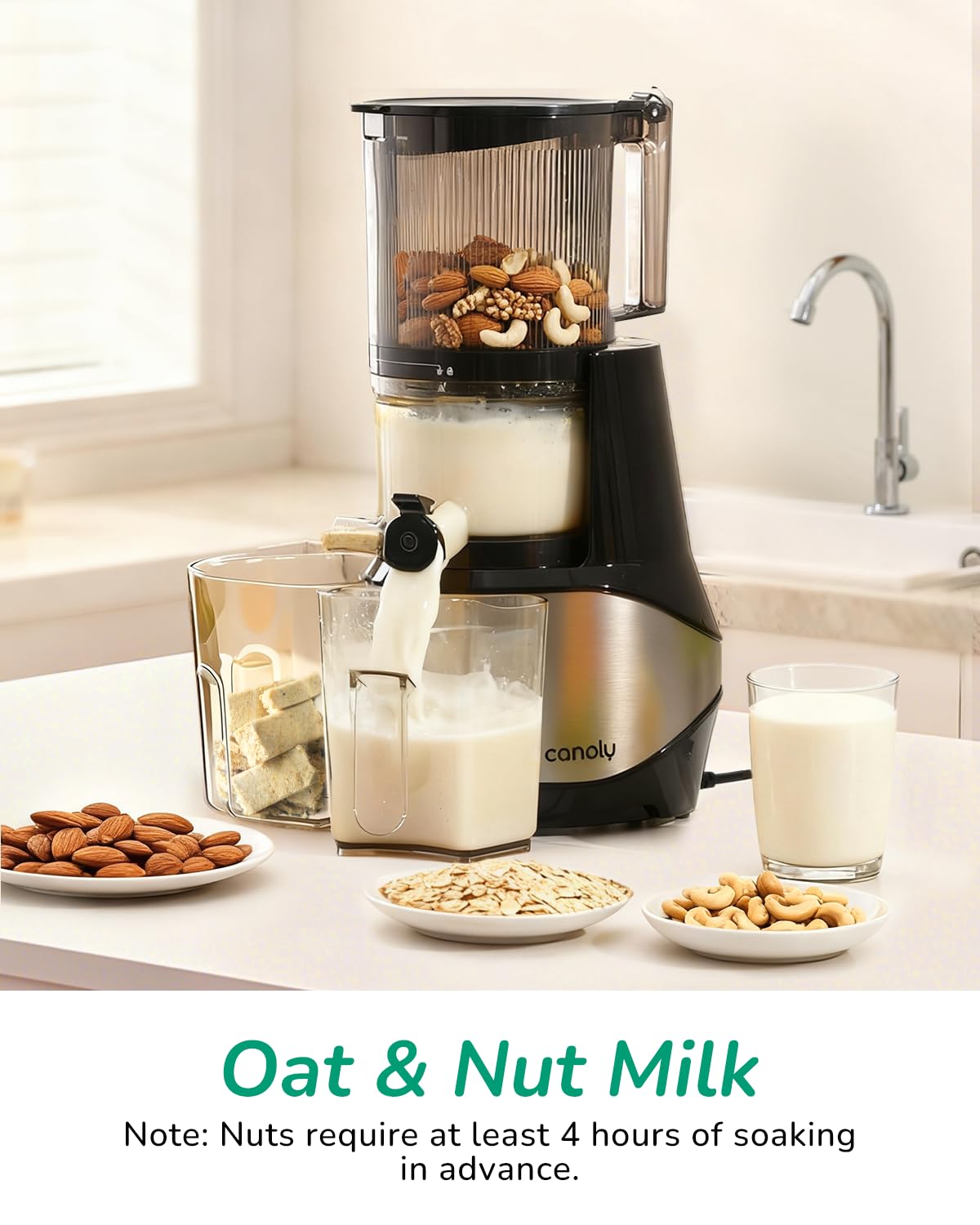 Canoly C09 Cold Press Juicer, 6" Extra Wide Feed Chute, 3-IN-1 Strainers (Juice & Sorbet & Nut Milk), Powerful AC Brushless Motor, Self Precut System, Juicer Machines with BPA-Free (Classic)