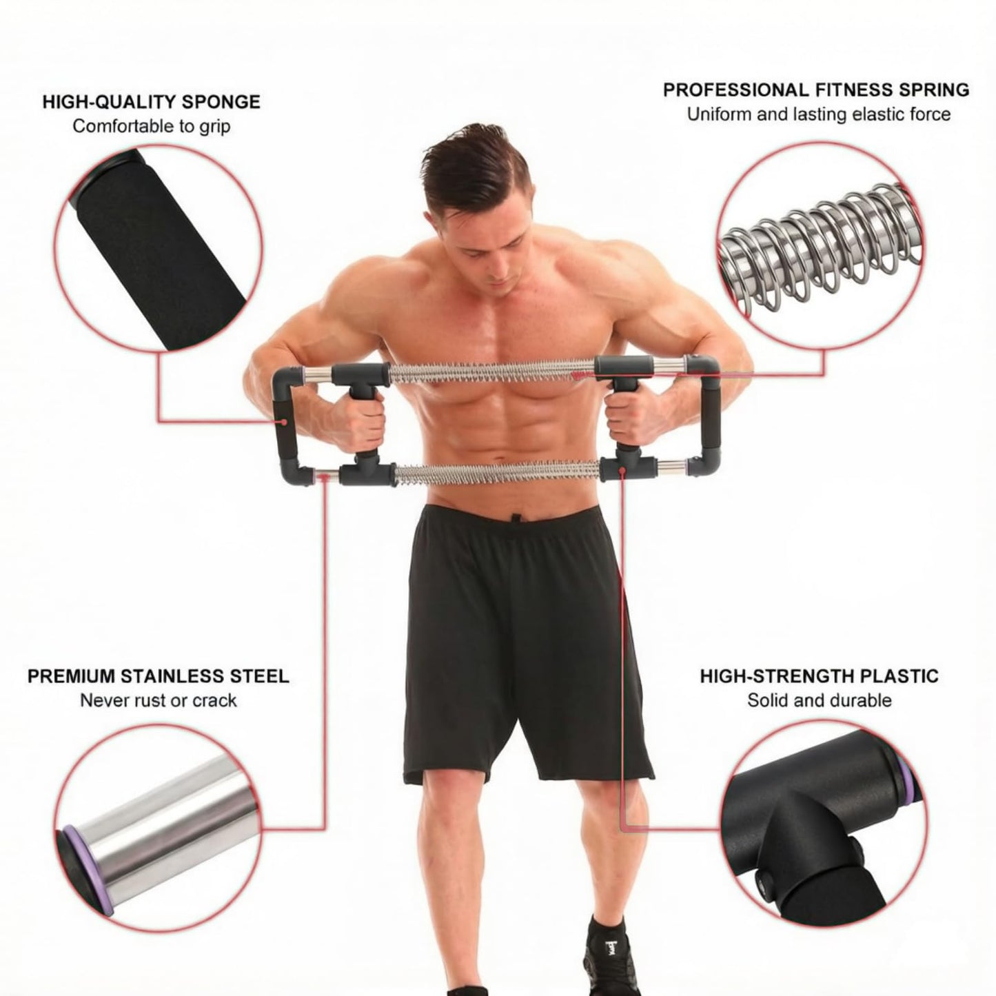 GOFITNESS Push Down Bar Chest Trainer - Home Workout Equipment for Chest, Arm, Shoulder, Abs and Back - Chest Exerciser Home Gym Strength Trainer