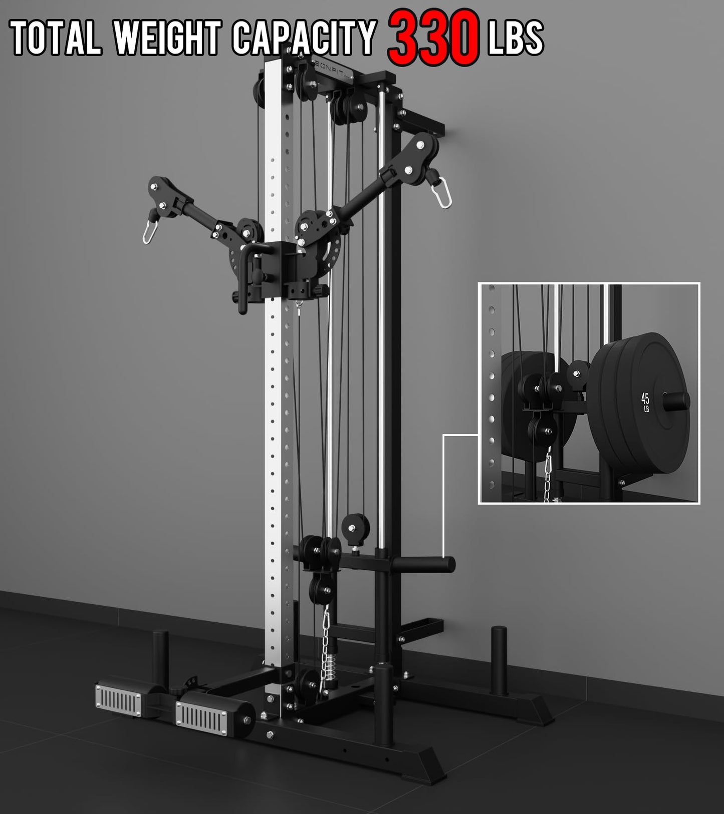 Eonfit E1 2.0 Wall Mounted & Free Standing Cable Machine for Home Gym, LAT Pulldown, Functional Trainer, Cable Crossover Machine Workout Station Pulley System Cable Tower with Leg Holder, Foot Board