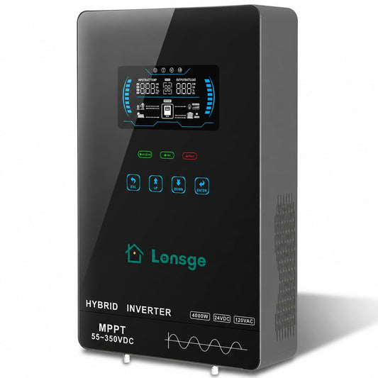 Lonsge 4000W Hybrid Solar Inverter 24V DC to 120V AC, Pure Sine Wave Inverter with Built-in 140A MPPT Charge Controller, Max PV Input 5600W 350VDC, Supports Lithium & Lead-Acid Batteries