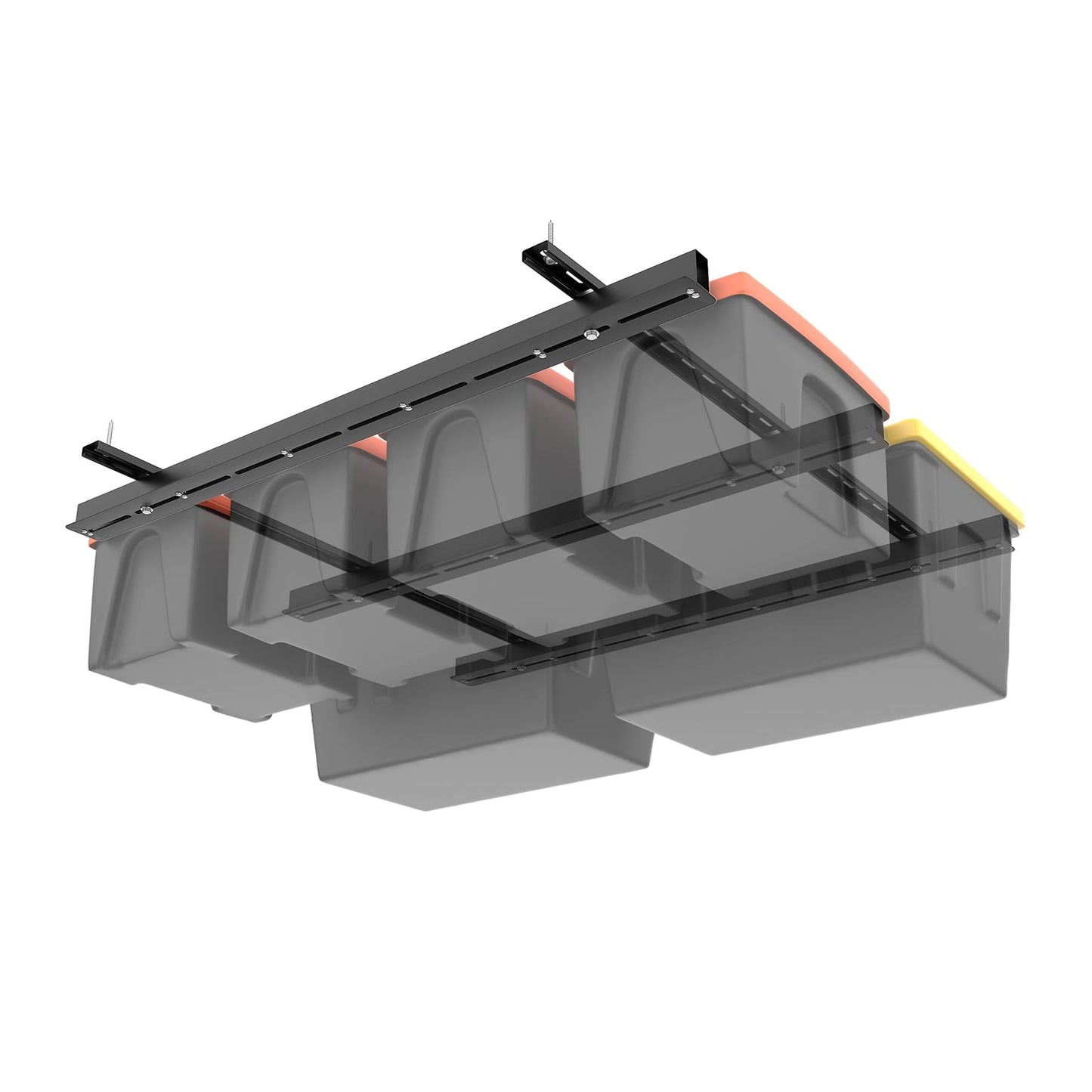 TORACK Garage Ceiling Bin Storage Rack, Overhead Tote Storage Rail System Heavy Duty Adjustable Tote Slide Rails Garage Bins Storage System(Black, Bins are not included)