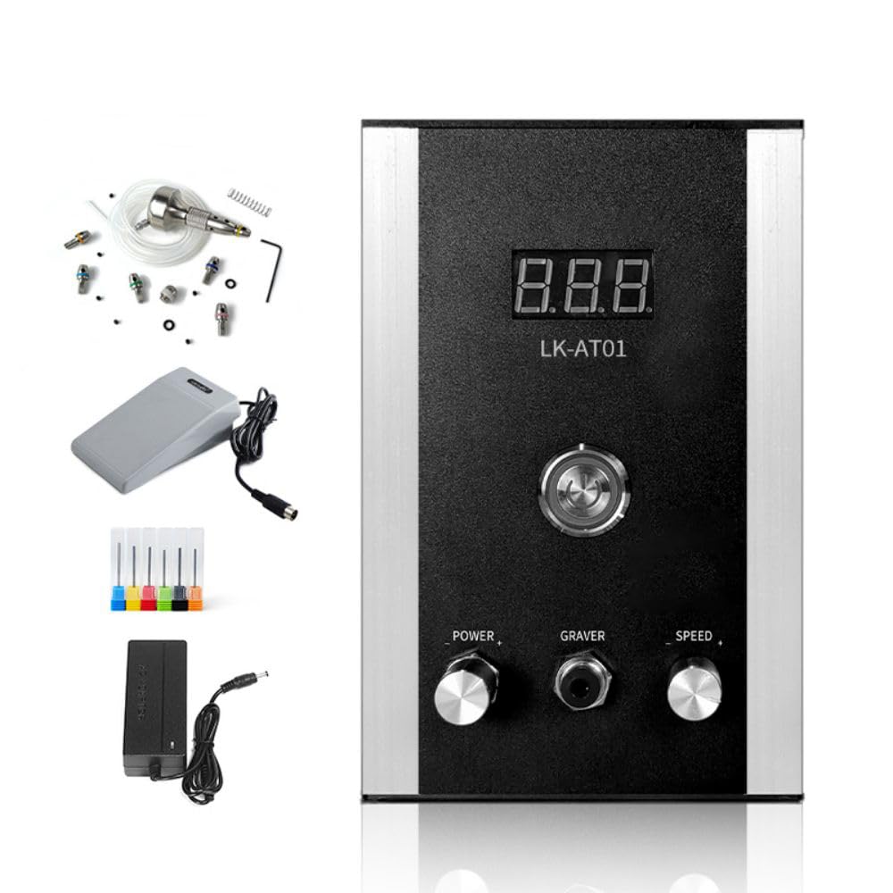 Lakimi Air-Free Pneumatic Engraving Machine - Pneumatic Impact Engraver for Jewelry with Built-in Air Compressor AT01 (Black)