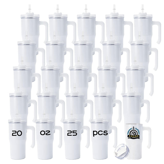 Lilsofee 25 Pack 20 oz Sublimation Blank Tumbler with Handle and Straw Stainless Steel Double Vacuum Insulated Mug Heat Press Transfer Printing DIY Cup