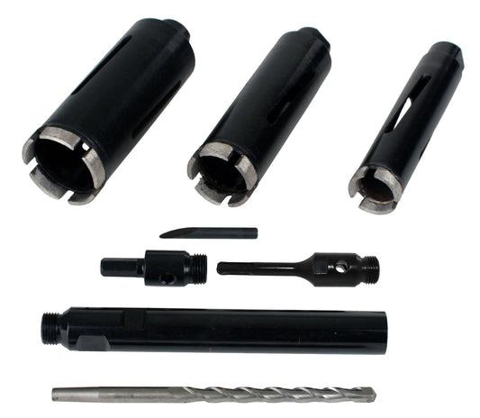 Steel Dragon Tools 3-Piece 1.5-inch to 2.5-inch Dry Diamond Core Drill Bit Kit with Hex SDS Adapters and Case