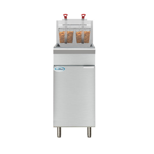 KoolMore 40 lb. Floor Standing Natural Gas Commercial Deep Fryer with 90,000 BTU in Stainless-Steel, ETL Listed (KM-FDF40-NG)