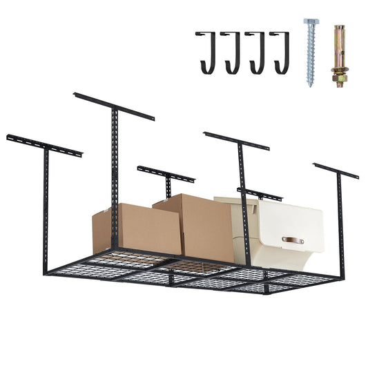 SierraSquad 3x8FT Overhead Garage Storage Rack, 22"-40" Height Adjustable Garage Ceiling Storage Racks, 750LBS Weight Capacity, Heavy Duty Metal Overhead Organization System