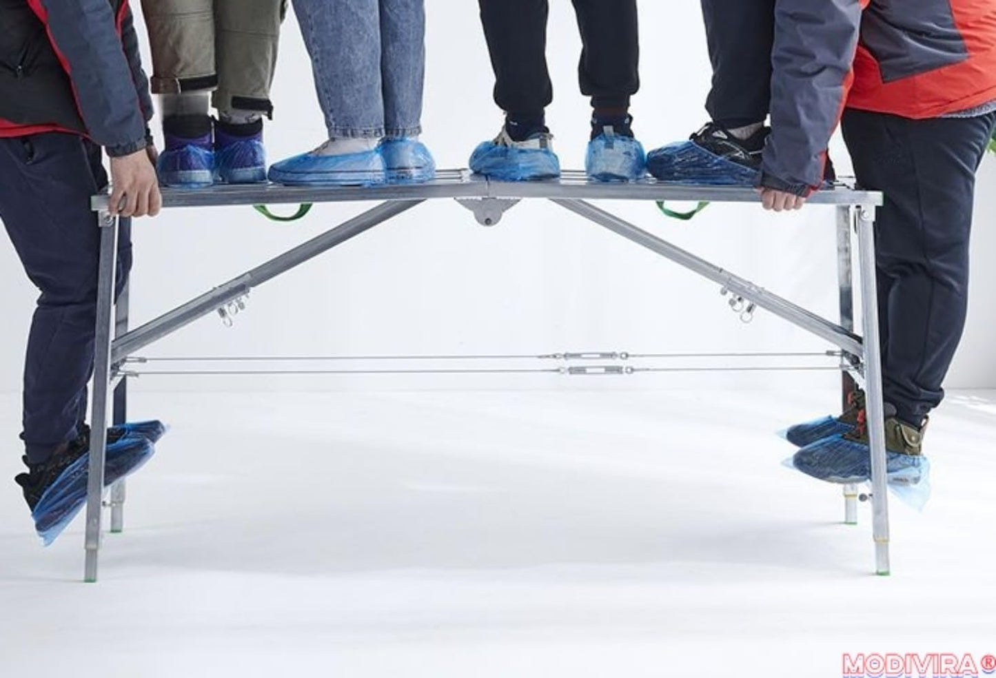 Modivira Folding Scaffolding with Adjustable Heights Heavy Duty Portable Steel Ladder with Non-Slip Feet for roof Cleaning Paint Home Improvement (A,78.74" * 11.81")