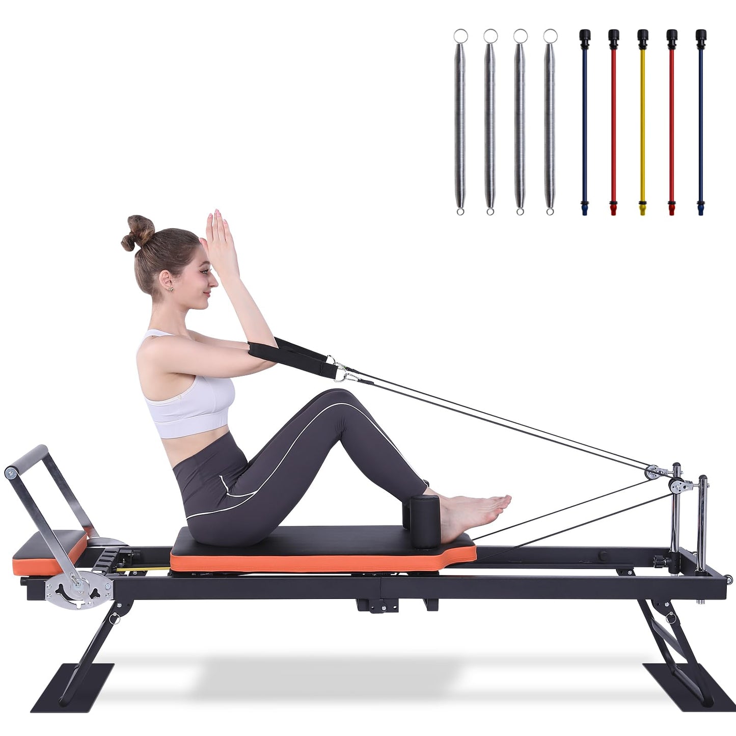 Ntoaujao Pilates Reformer, Foldable Pilates Machine for Home Gym Workout with 4 Springs & 5 Cords, fit for Beginners & Advanced Users, Up to 300 LBS (Basic)