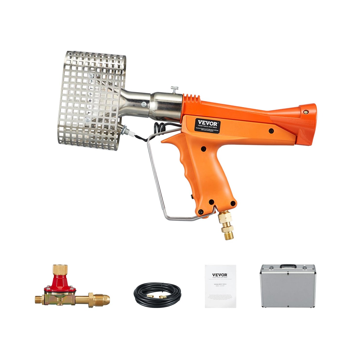 VEVOR Propane Heat Gun, Up to 187660 BTU Hot Air Gun with Adjustable Regulator, 26 FT Hose, and Hard Carrying Case, Ideal for Boat Plastic Film Shrink Wrapping, Pallet Packaging, Crafting