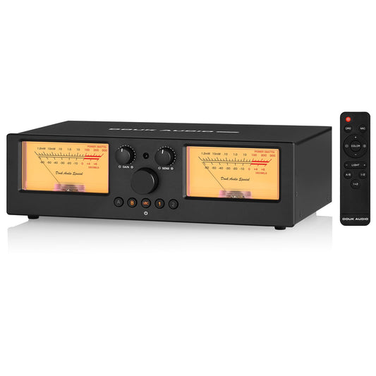 Douk Audio VU3 PRO Dual Analog VU Meter, 2-Way Amplifier Switch, Speaker Selector, Amp Audio Switcher Box 2-IN-2-OUT with DB Panel Display