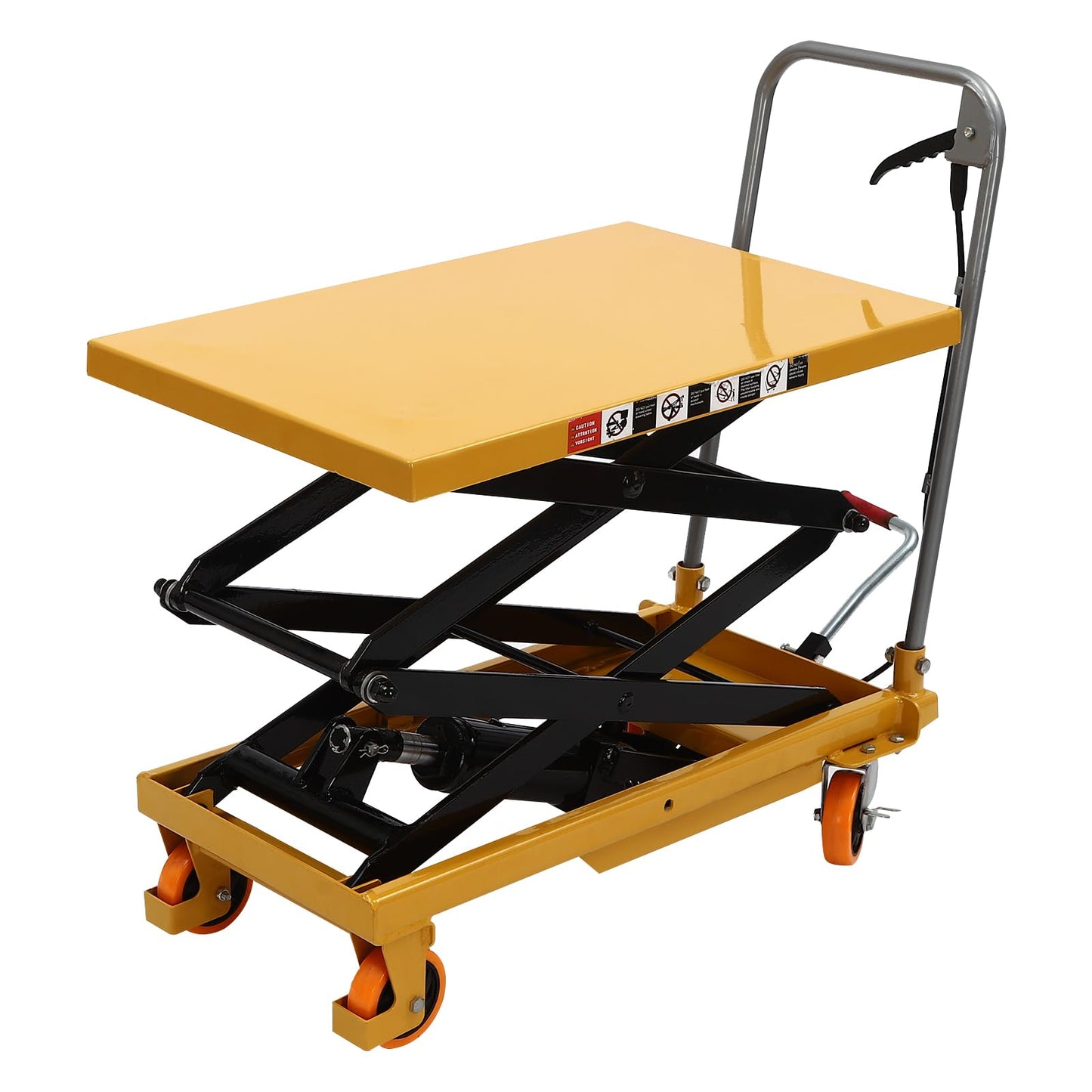 Double Scissor Lift Table, 330lbs Hydraulic Lift Table Cart 50" Lift Height Manual Hydraulic Scissor Cart Multi-Function Mobile Platform Cart w/4 Wheels for Material Handling and Transportation