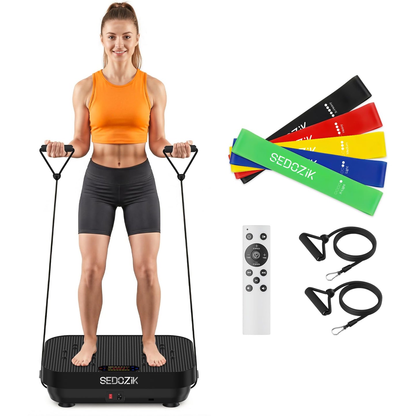 SEDOZIK Vibration Plate Exercise Machine, Vibration Plate for Lymphatic Drainage Weight Loss, Vibrating Plate Workout Equipment with Resistance Bands Bluetooth for Home Women Men, Black