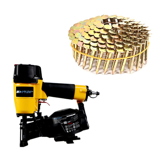 BHTOP CN45N Roofing Nailer, 15 Degree Roofing Nail Gun & 600 Count Coil Roofing Nails 1-1/4 Inch x .120-Inch