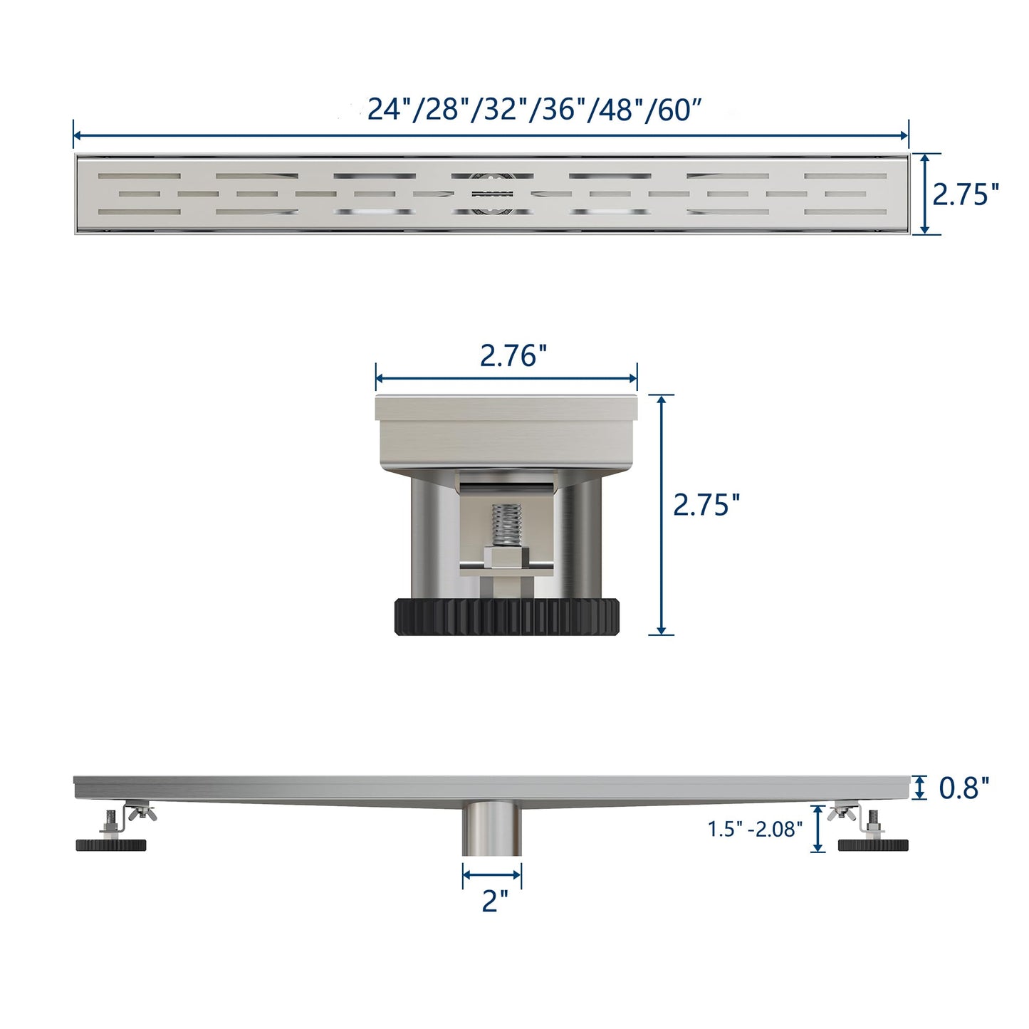 Neodrain 48 Inch Rectangular Linear Shower Drain with Brick Pattern Grate, Brushed 304 Stainless Steel Bathroom Floor Drain,Shower Linear Drain &Leveling Feet, Hair Strainer, CUPC Certified