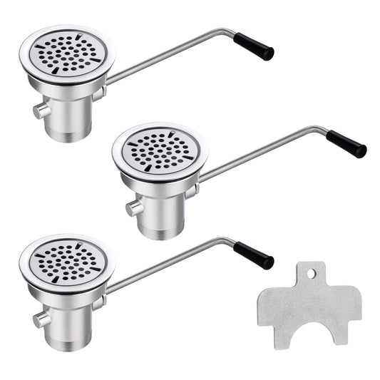 3-Pack of Commercial Sink Drains(Without Overflow Inlet) + 1-Pack Installation Tool