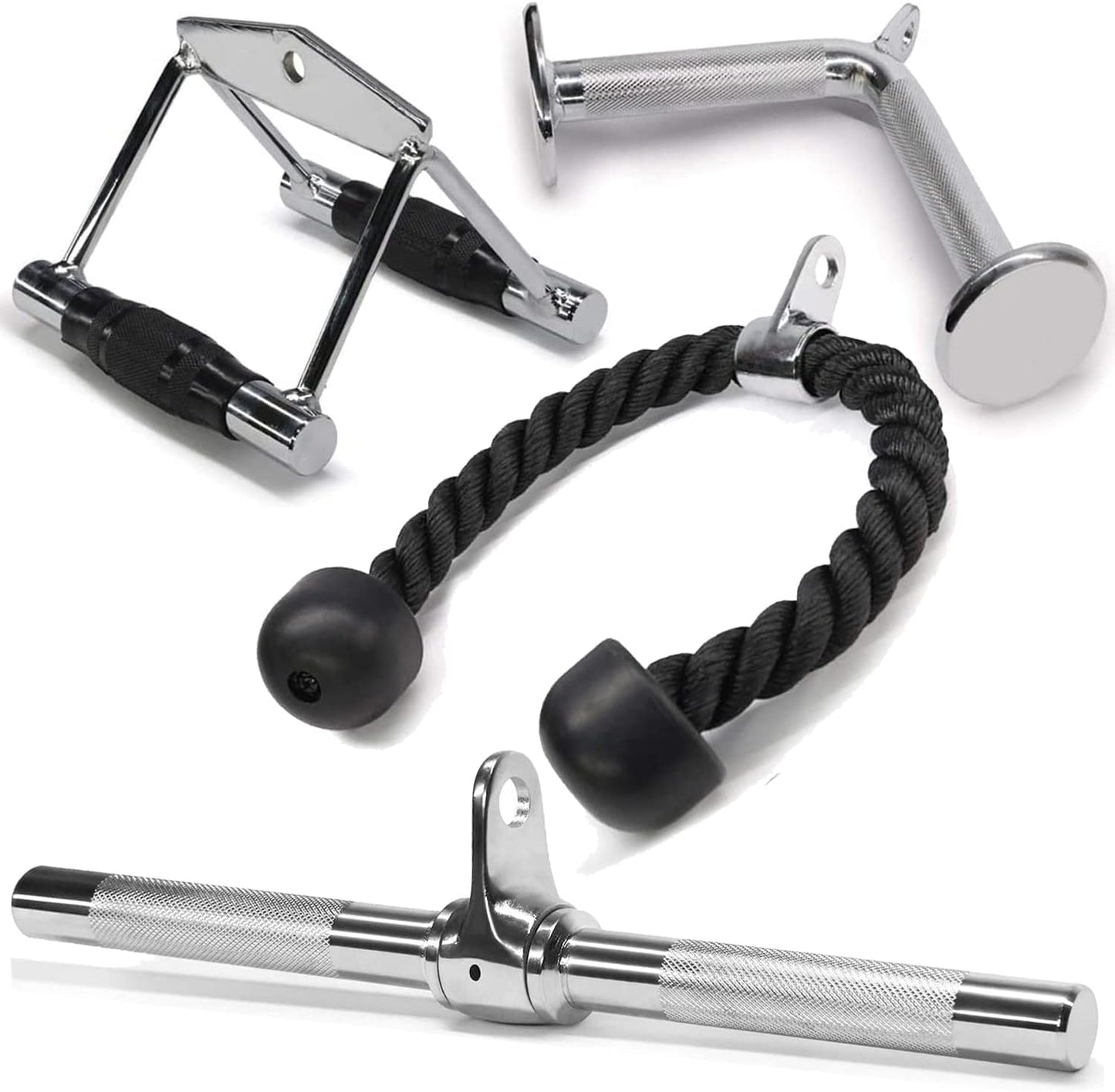 Yes4All Combo Double D Handle, Tricep Rope, Straight Bar & V Bar, Multi Cable Machine Accessories, Tricep Press Down & LAT Pulldown Attachments for Home Gym Set