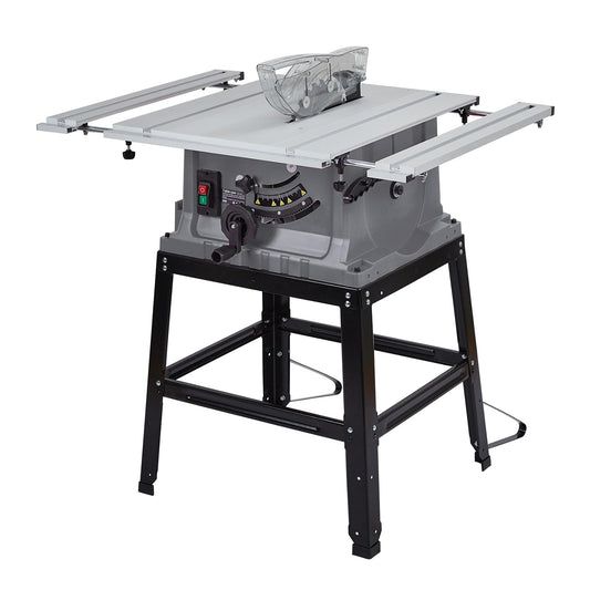 Table Saw, 10 Inch 15A Multifunctional Saw With Stand & Push Stick, 90° Cross Cut & 0-45° Bevel Cut, 5000RPM, Adjustable Blade Height for Woodworking, Grey