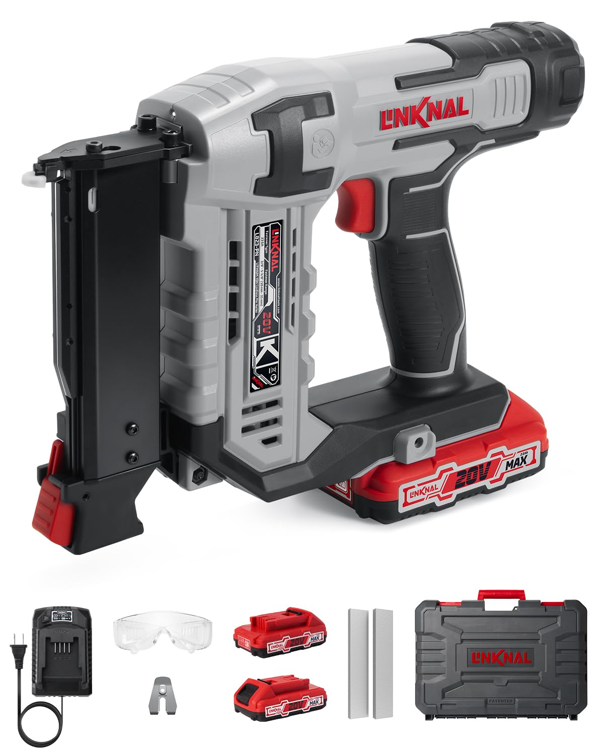 Electric Nail Gun, 23 Gauge Cordless Pin Nailer, 3/8" to 1-3/8" Nails, Battery Powered, 2×Batteries, Charger, and 3600 Nails Included (L823-PN)