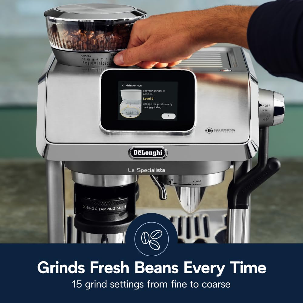 De'Longhi La Specialista Touch Espresso Machine with Grinder & Milk Frother – Cold Brew & Iced Coffee Maker, Burr Grinder, 10 Drink Presets, Compact Bean to Cup, Award-Winning Italian Design