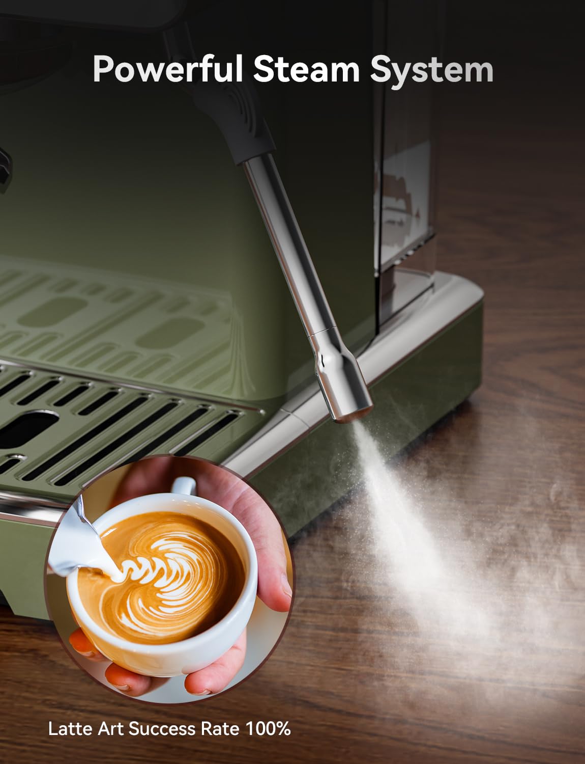 Neretva Espresso Machine, 58mm Professional Espresso Coffee Machine 15 Bar Retro Espresso Maker with Powerful Milk Frother & Visible Pressure Gauge for Home Barista Latte and Cappuccino Maker-Green