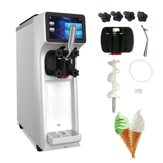 XPW Commercial Ice Cream Machine - 1000W 110V Single Flavor Soft Serve Ice Cream Maker Machine 2.7 to 4 Gal/H Touch LCD display & Auto Clean Soft Serve Maker Perfect for Bars Restaurants - White