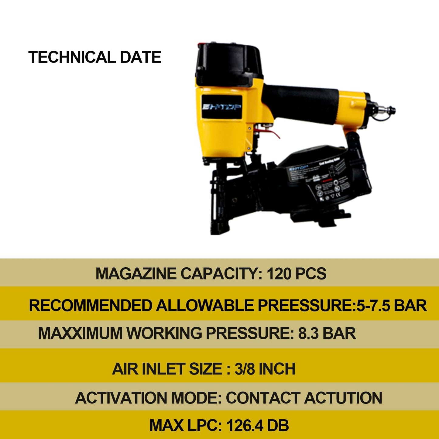 BHTOP CN45N Roofing Nailer, 15 Degree Roofing Nail Gun & 600 Count Coil Roofing Nails 1-1/4 Inch x .120-Inch
