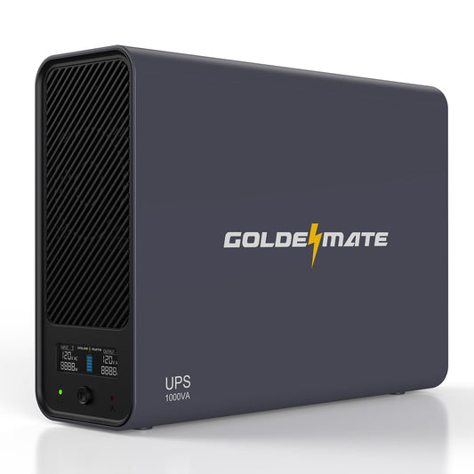 GOLDENMATE 1000VA/800W Lithium UPS Battery Backup and Surge Protector, Sinewave UPS System with LiFePO4 Battery(230.4 Wh), 2025 Upgraded Pro Ver. with Communication Port, 8 Outlets, LCD Display, Gray