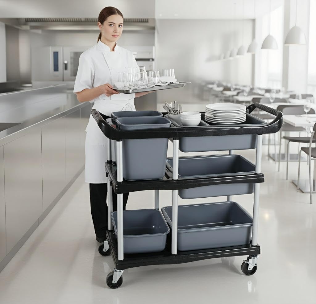 Commercial Products Standard Bus Box/Utility Cart,Gray Large Bus Tub, Plastic, Heavy Duty Restaurant Wash Basin/Dish Washing Tub for Kitchen Organization/Storage (THA52)