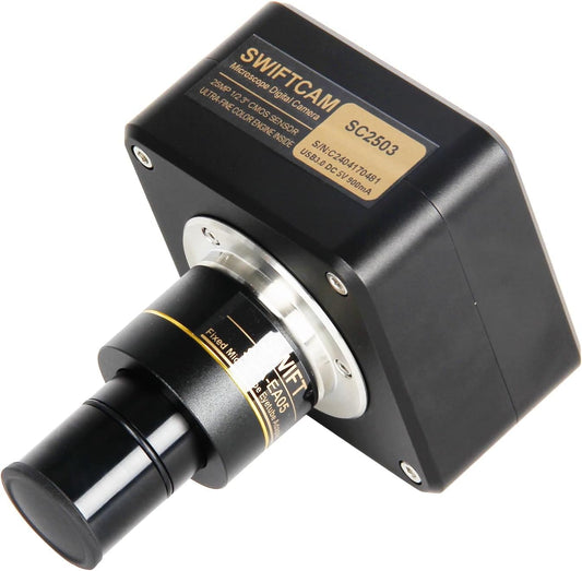 Swiftcam 25 Megapixel Camera for Microscopes, with Reduction Lens, Calibration Kit, Eyetube Adapters, and USB 3.0 Cable, Compatible with Windows/Mac/Linux