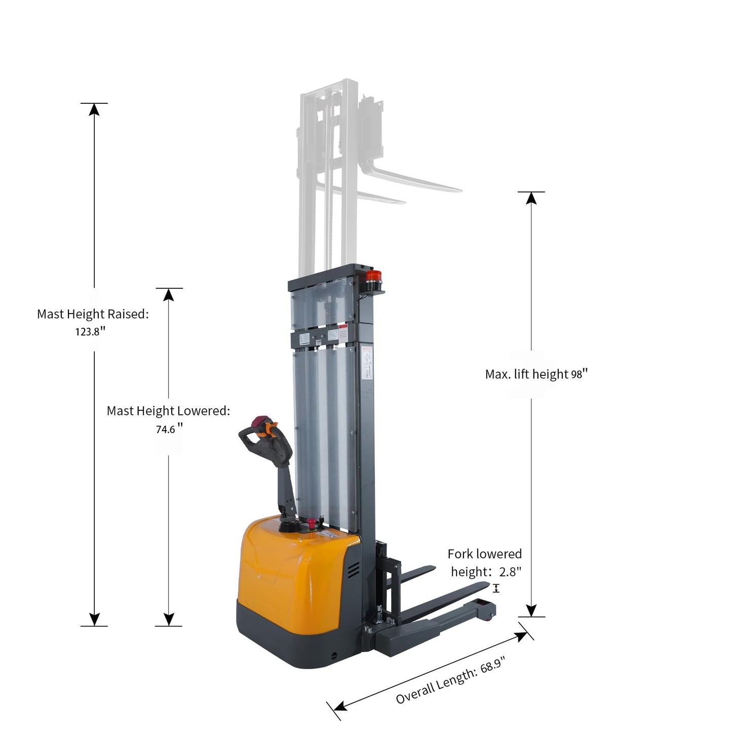 APOLLOLIFT Full Electric Stacker, Straddle Pallet Truck Stackers 98" Lifting, 3300lbs Material Lifter for Warehouse, with Adjustable Forks