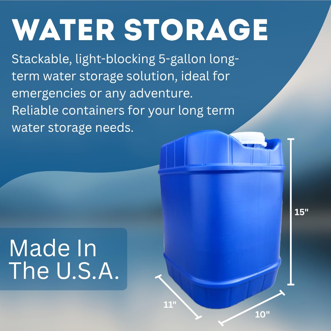 Aguaprep 5-Gallon Stackable Water Storage Containers, Water Treatment, 8 Lids + 2 Spigots, Easy Fill, Survial Supply Emergency Water Storage for Disaster Preparedness, 30 Gallon (6 Tank)