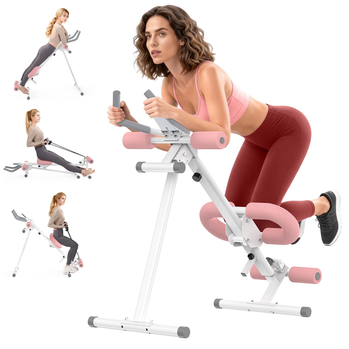 Multi Functional Adjustable Ab Trainer, Ab Machine for Stomach Workout, 5-in-1 Exercise Equipment: Rowing Machine, Leg Press Machine, Ab Glider Machine,Roman Chair,Resistance Bands with Handles