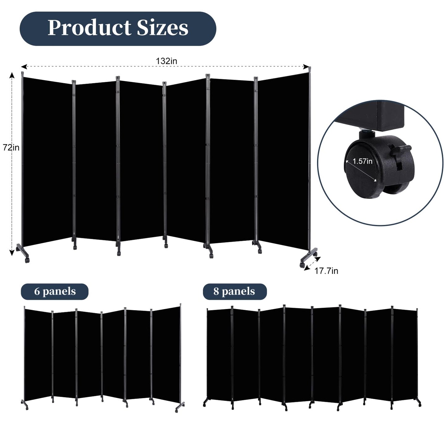 Room Divider Folding Privacy Screens W/Lockable Wheels, 132'' Partition Room Dividers Freestanding Room Divider Fabric Panel for Room Separation Wall Divider Bedroom