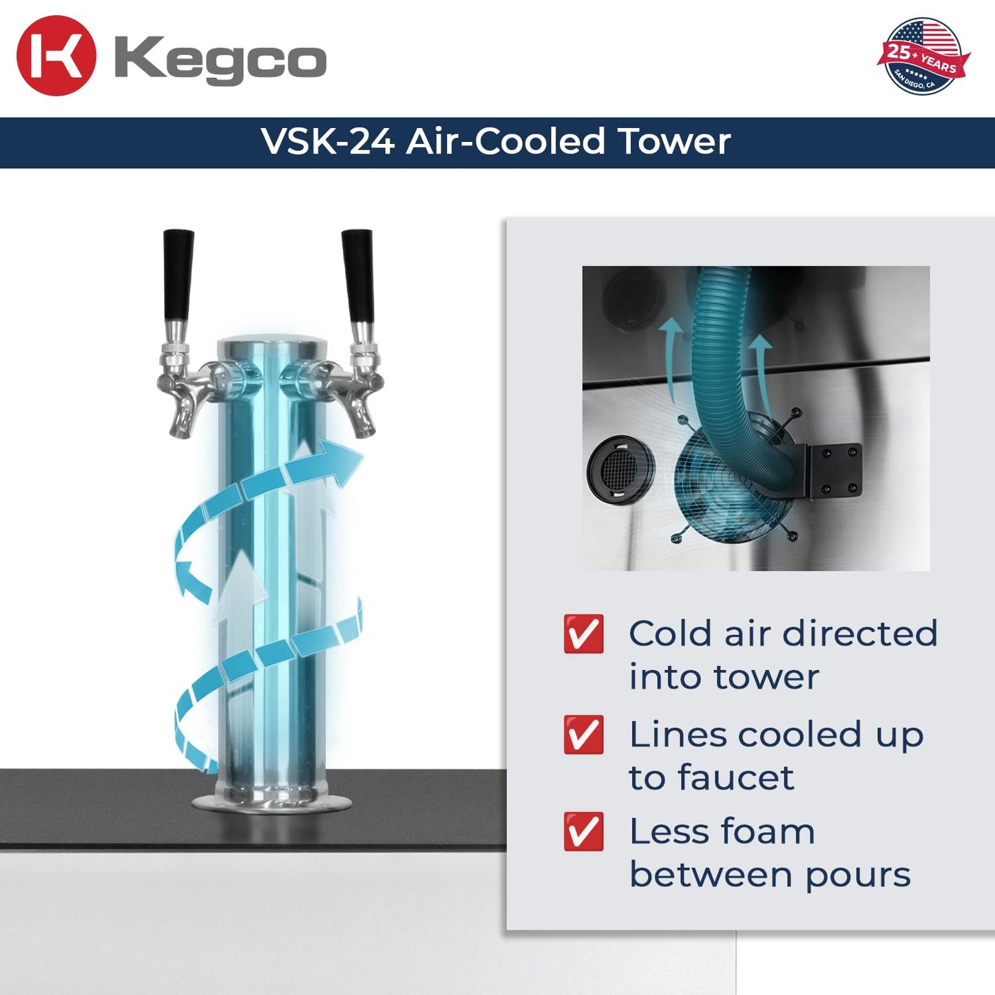 Kegco 24" Wide Outdoor Build-In Dual Tap Stainless Steel Left Hinge Kegerator with Dispense Kit