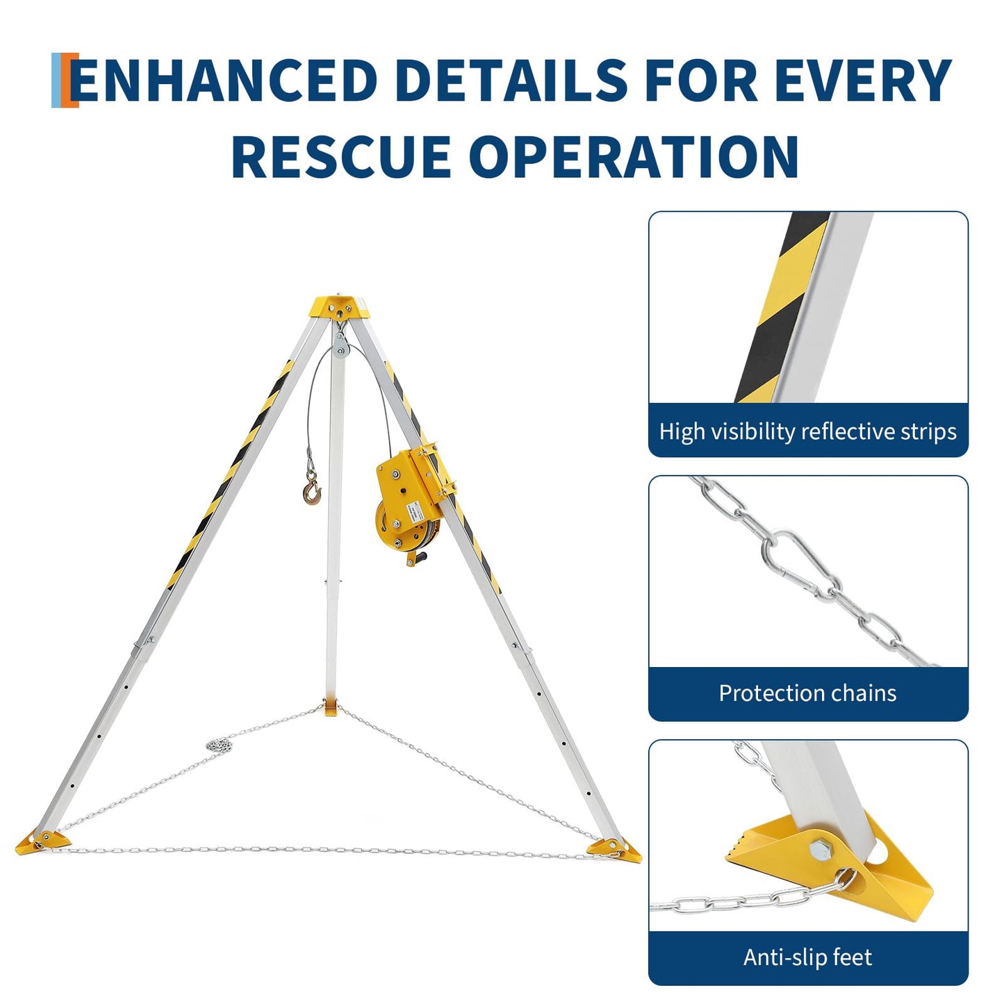 EliteEdge Confined Space Rescue Tripod Kit with 1200 lbs Winch, 7 ft Legs, 98 ft Cable, Steel Construction, 33 ft Fall Protection and Storage Bag for Traditional Confined Spaces Safety