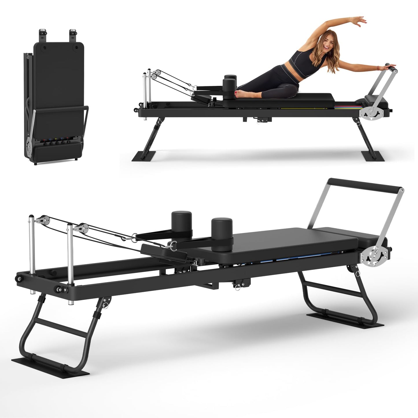 Foldable Pilates Reformer for Home Use Pilates Reformer Machine with Adjustable Resistance Bands Space-Saving Pilates Machine for Core Strength&Full Body Workout