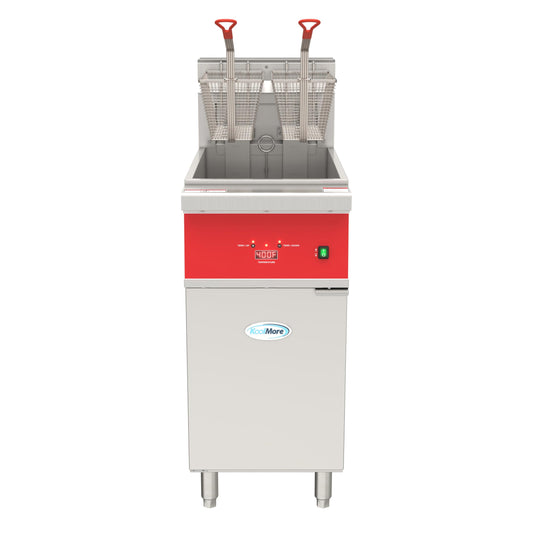 KoolMore 40 lb. Commercial Electric Freestanding Deep Fryer, 240V 3-Phase, Heavy Duty Restaurant Grade with Large Capacity Dual Baskets, ETL Listed in Stainless-Steel